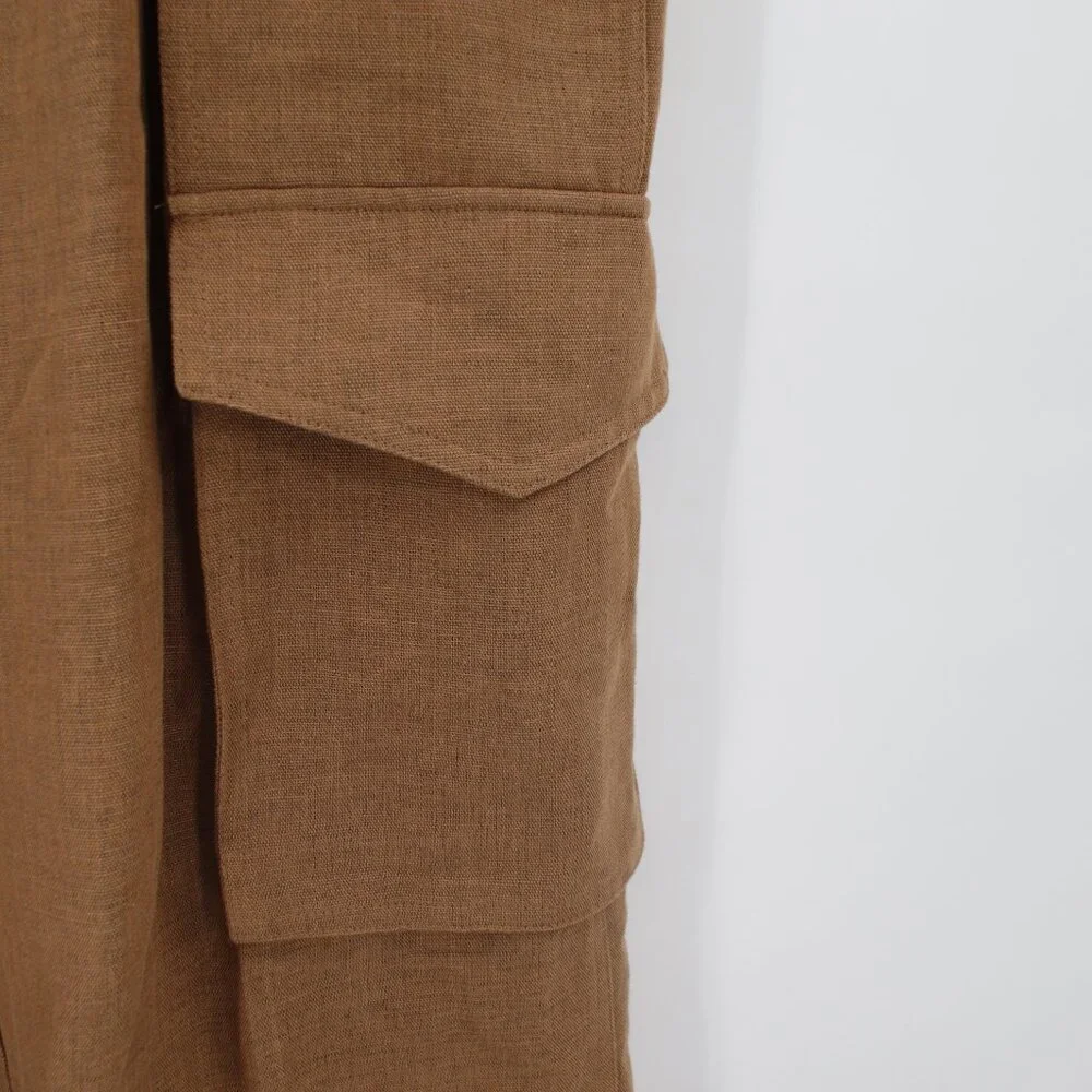 NWT Banana Republic Cargo Suit Pants Womens 4 wide Leg Linen Blend Brown trouser